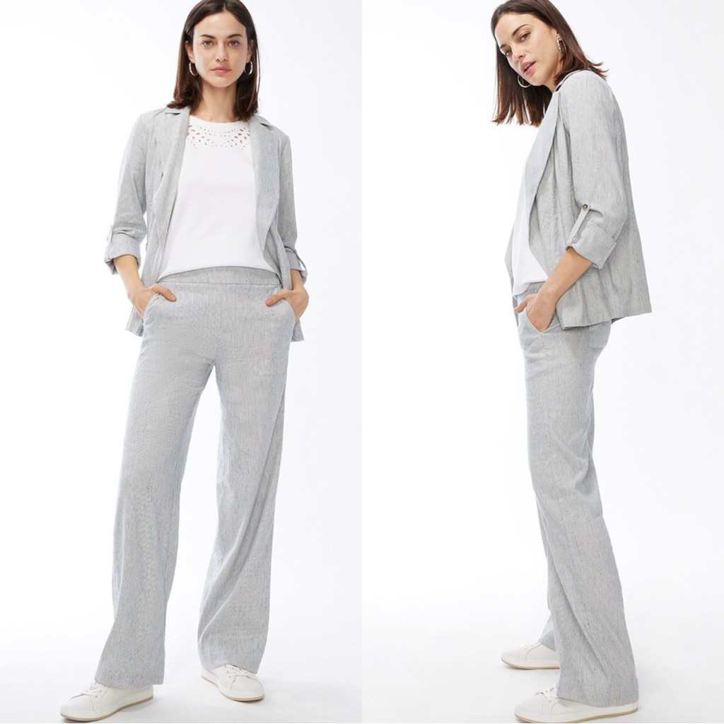 Nwt Chico’s Pull On Stretch Linen Amelia Stripe Pant In Black/White 3 (16)